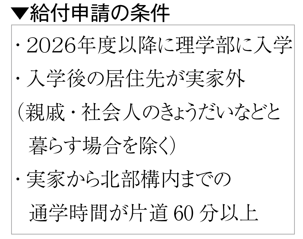 理学部 女性学生に入学支援奨学金　30万円給付で家賃負担軽減へ